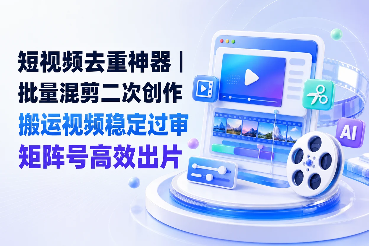 短视频去重神器｜批量混剪二次创作 搬运视频稳定过审 矩阵号高效出片-苏晨拾光