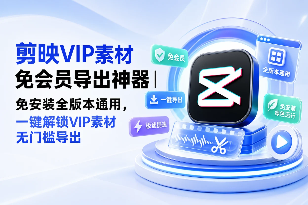 剪映VIP素材免会员导出神器｜免安装全版本通用，一键解锁VIP素材无门槛导出-苏晨拾光